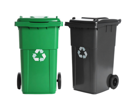Green and Gray Plastic Recycling and Trash Bins with Foot Pedals