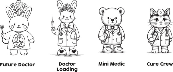 Cute Medical Animal Characters – Future Doctor and Nurse Cartoon Set