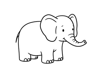 Obraz premium Cartoon elephant drawing. It is a black and white outline image of a cute and friendly cartoon elephant, perfect for children's illustrations. Vector sketch line art draw.