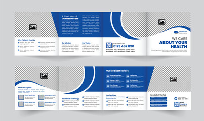 Professional Medical and Healthcare Square Four-Fold Brochure Design Template, perfect for clinics, hospitals, and health service promotions. Fully editable and print-ready