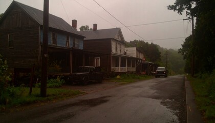 Naklejka premium Remote rural rust old american town with truck on the road