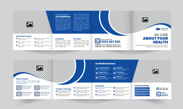 Professional Medical and Healthcare Square Four-Fold Brochure Design Template, perfect for clinics, hospitals, and health service promotions. Fully editable and print-ready