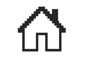 Pixelated house icon symbolizing home, residence, and dwelling, ideal for website and app design projects related to real estate and housing
