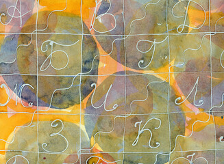 Abstract watercolor background, dynamic circles and spirals, calming meditation, modern pattern.