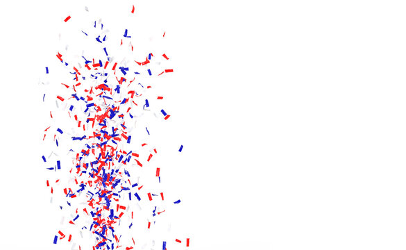 gros plan sur des confettis pour le 14 juillet - rendu 3D sur fond transparent