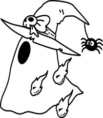 Hand drawn Halloween Groovy Ghost Cartoon Outline