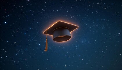 Glowing graduation cap floating in the starry night sky, symbolizing dreams, aspirations, and limitless potential