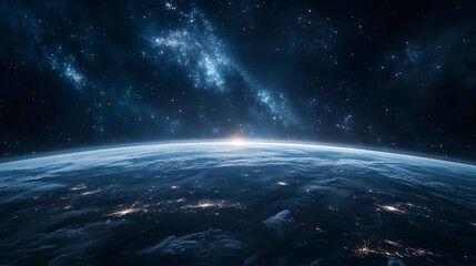 Fototapeta premium Earth's Curvature with Starry Night Sky