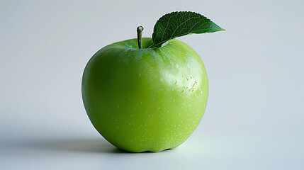 Green Apple with Leaf on White