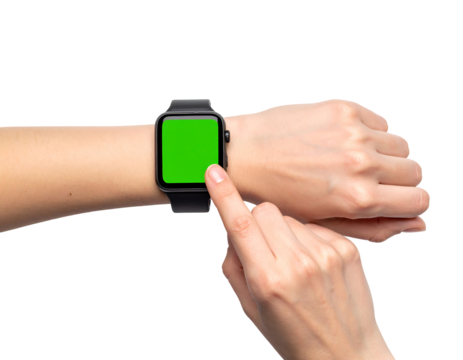 Hand Interacting With Smartwatch Green Screen