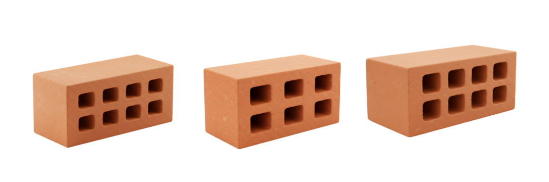 Red Hollow Construction Bricks on Transparent Background

