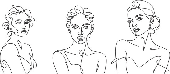 Obraz premium minimal continuous line drawing of female portraits