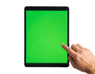 Hand Using Tablet with Green Screen Interface