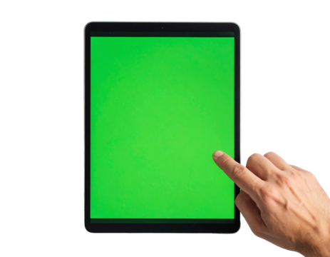 Hand Using Tablet with Green Screen Interface