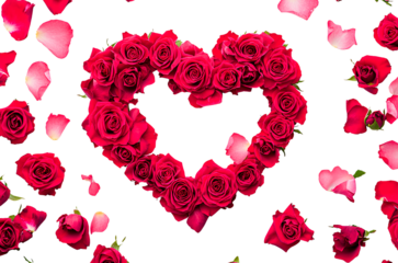 A large heart made of red roses with a white background, a Valentine's Day theme, a pink color scheme, a mood of love and romance,