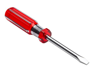 Fototapeta premium Red Flat-Head Screwdriver with Chrome Shaft on Transparent Background