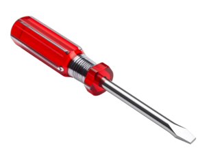 Red Flat-Head Screwdriver with Chrome Shaft on Transparent Background