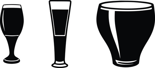 Beer Glass Vector Art, Black and White Silhouette for Design.