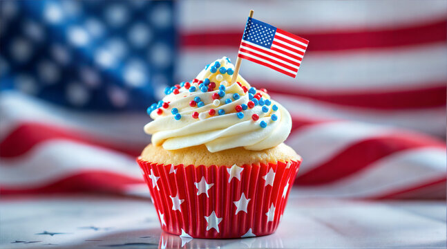 Patriotic cupcake with american flag decorated for independence day
