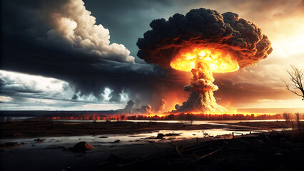 bomb blast nuclear power plant at night.