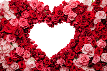A large heart made of red roses with a white background, a Valentine's Day theme, a pink color scheme, a mood of love and romance, 