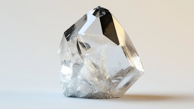 A single tellurium crystal with a silvery-white color and a metallic luster. The crystal is trigonal in shape, with smooth surfaces and sharp edges. The background is neutral