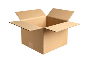 Falling Open Cardboard Box on Transparent Background
