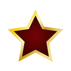 Obraz premium A dark red star in a gold frame isolated on a white background. 