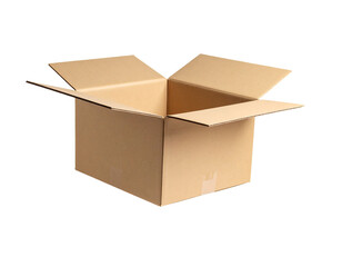 Falling Open Brown Cardboard Box on Transparent Background