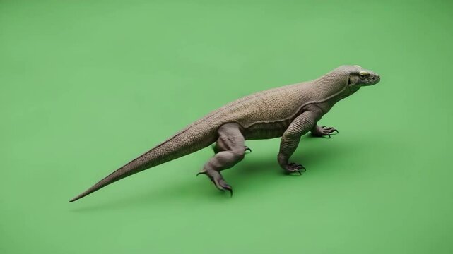 komodo dragon walking forward with a green screen background