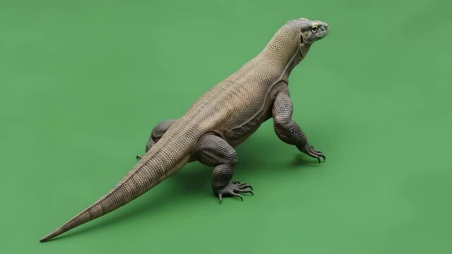 komodo dragon walking forward with a green screen background