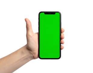 Hand Holding Smartphone Green Screen Transparent Background