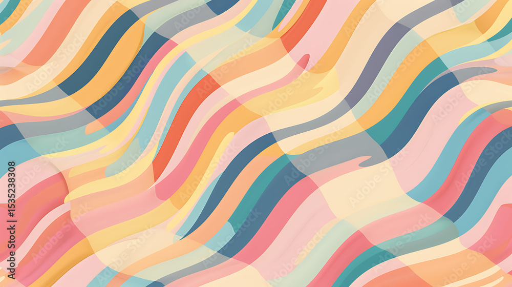 Leinwandbilder A vibrant abstract background features colorful wavy lines in a playful and modern design, creating a visually dynamic and artistic pattern with a retro aesthetic