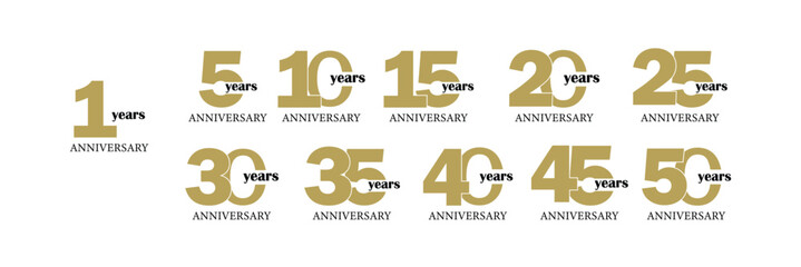 Set of 5 to 50 Years Anniversary Celebration logotype. birthday celebration emblem design for booklet, leaflet, magazine, brochure poster, web, invitation or greeting card. Vector.
