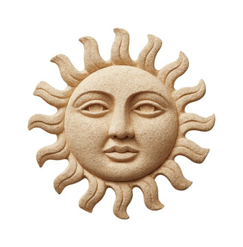Sun-shaped terracotta sculpture with radiant face and wavy rays