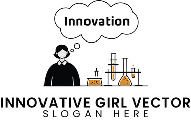 Innovative Girl Scientist Vector Illustration Design lab idea flat icon smart   