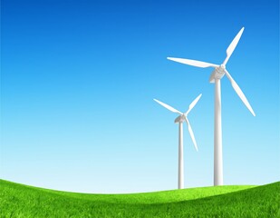 Fototapeta premium wind turbine on green field