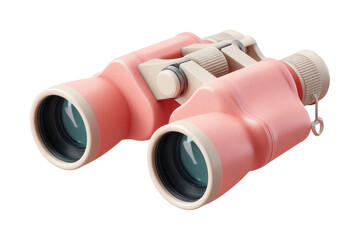 Close-up of vintage style pink binoculars with detailed lenses
