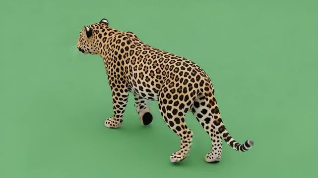 leopard animal walking forward with green screen background