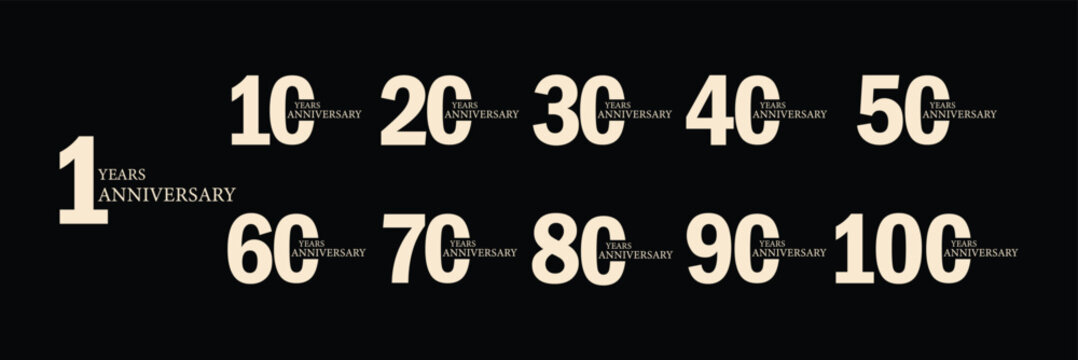 Elegant Anniversary Logo Set: 10 to 100 Years Celebration Vector Design Collection