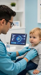 Obraz premium Healthcare AI in pediatric examination, digital health for children