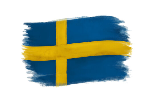 Swedish flag brushstrokes painting national colors, softly rippling against transparent backdrop, symbolizing cultural pride - Powered by Adobe