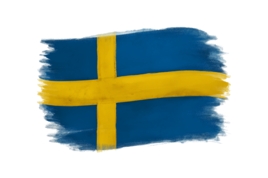 Swedish flag brushstrokes painting national colors, softly rippling against transparent backdrop, symbolizing cultural pride