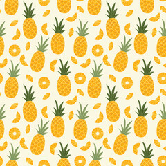 Seamless pineapple pattern background. Vector tropical illustration