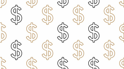Seamless Pattern of Black and Gold Dollar Sign Outlines.