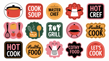 Obraz premium Collection of Cooking and Food Themed Stickers and Badges.
