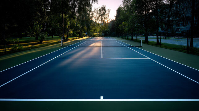 Tennis court is empty in luxury villa complex for sports games, competitions and great time for healthy lifestyle