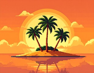 Pixel art island sunset