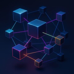 Obraz premium Futuristic Network Structure with Glowing Nodes and Lines on Dark Background
