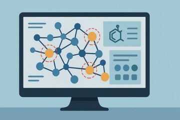 Modern Computer Displaying Molecular Structure and Data Analysis for Scientific Research